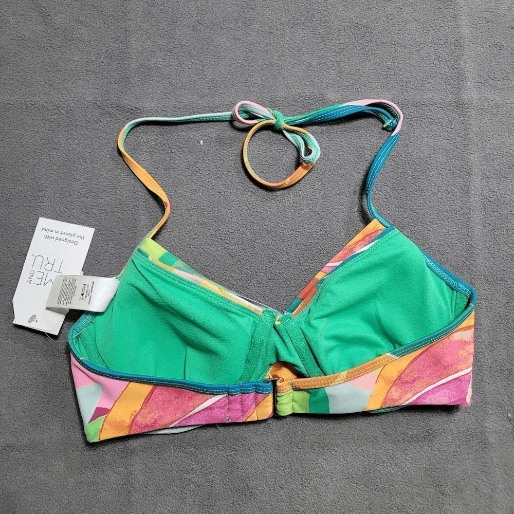 New TIME & TRU tropical Ruched Halter Swimsuit underwire bikini Top small - Picture 4 of 5